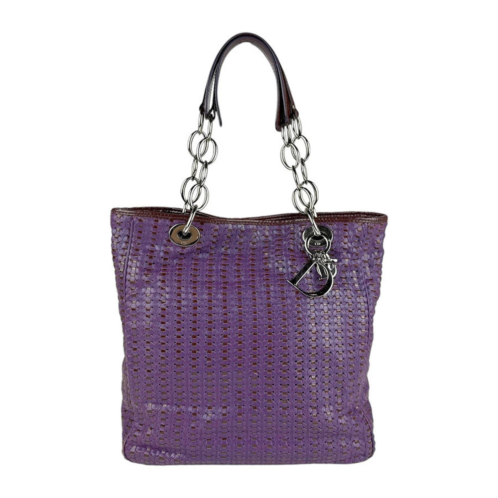 Christian Dior Croc Embossed Patent Leather Tote Purple